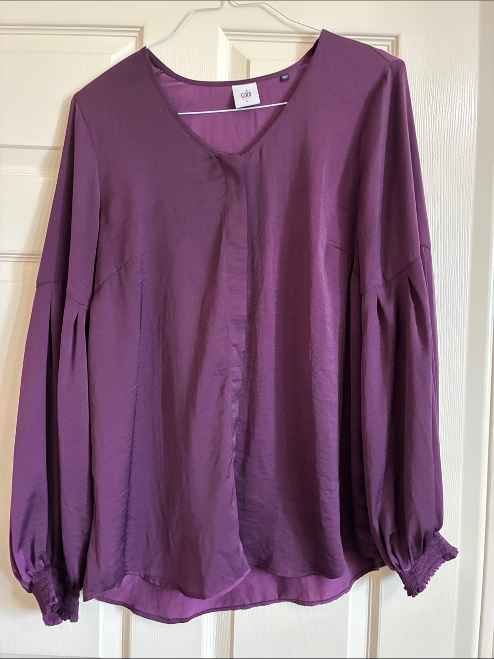 CAbi 3693 Purple Balloon-Sleeve V-Neck Blouse